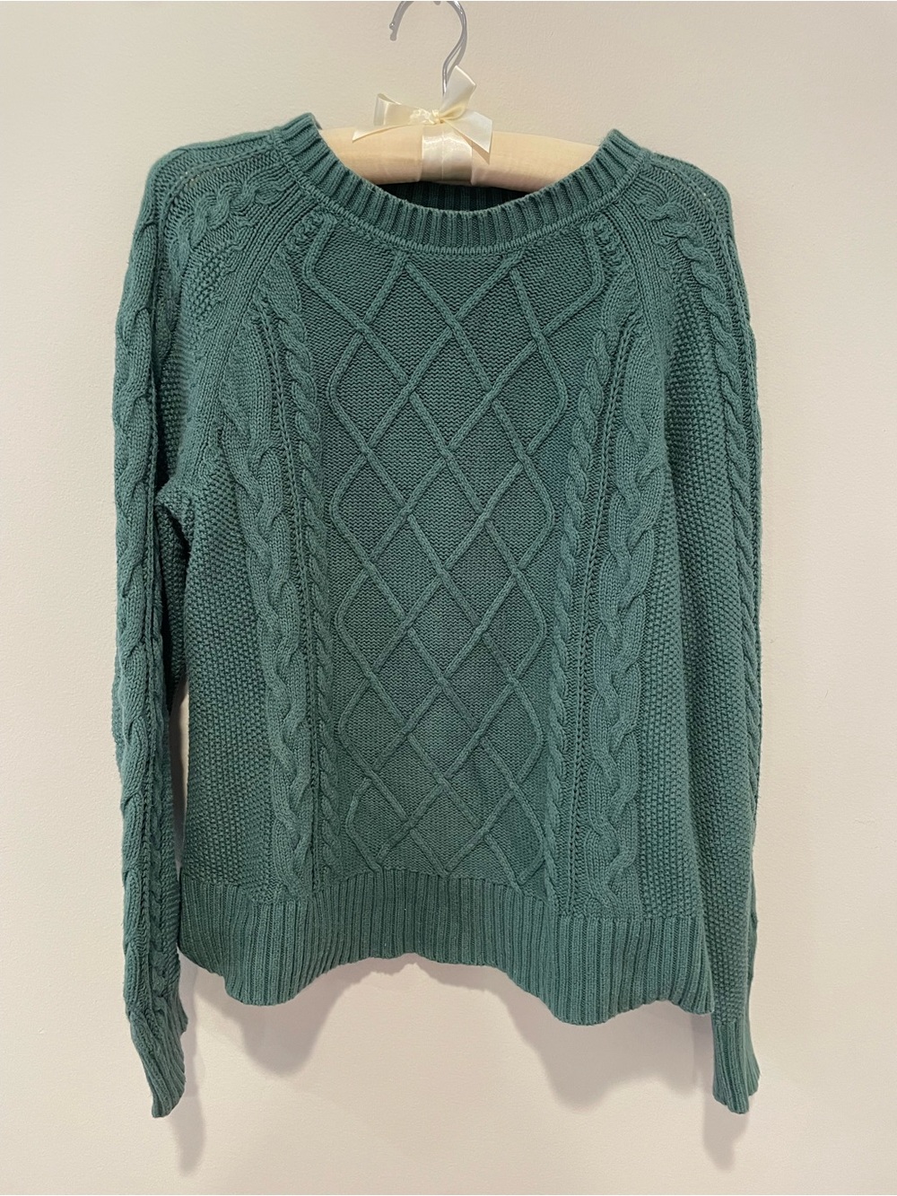 💯 Cotton GAP Cable Knit Crewneck Sweater in Forest Green Size M
